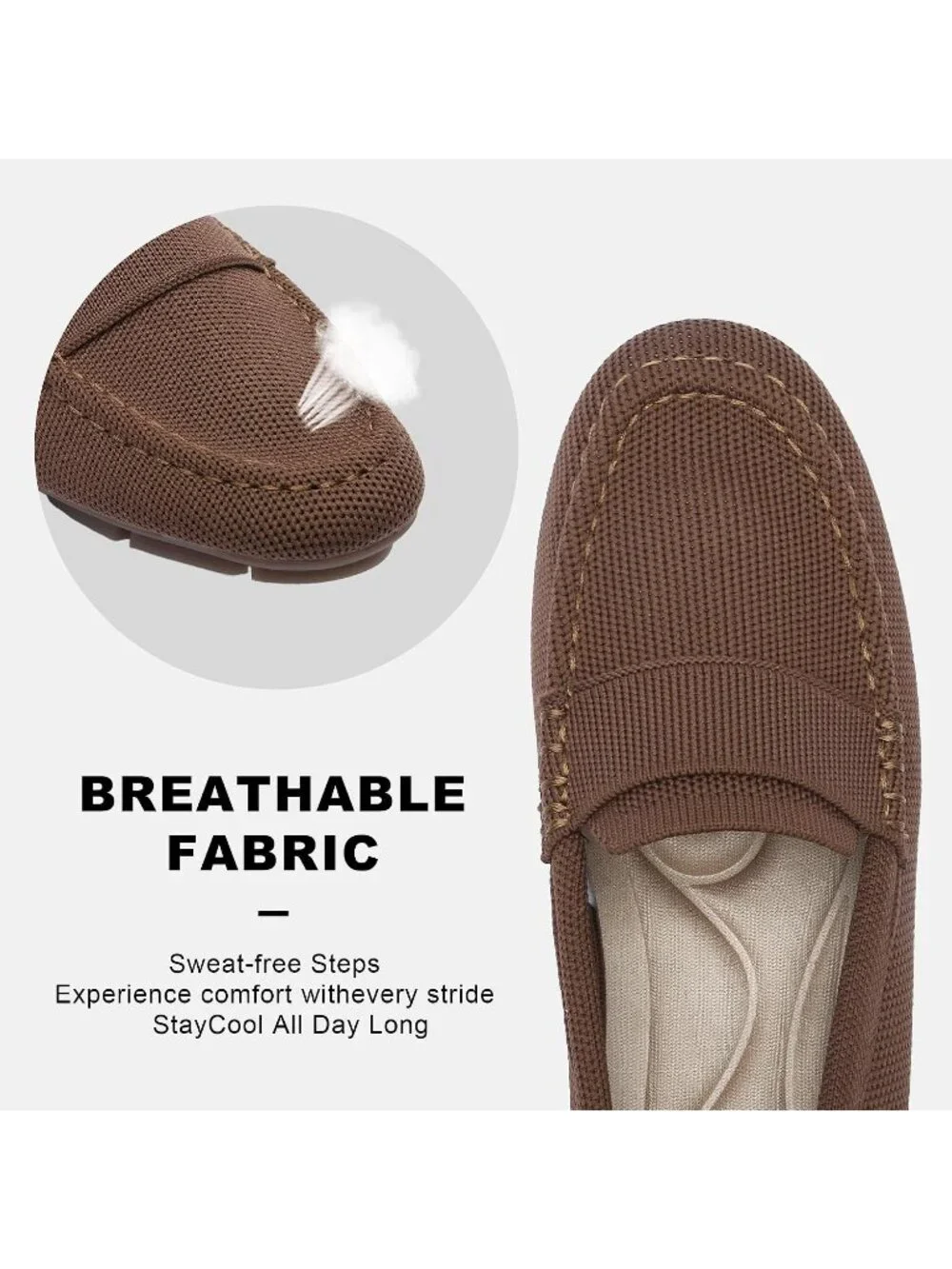 🆕Women's Brown Coffee Mesh fabric Loafer Shoes Comfortable Casual Flat Shoes